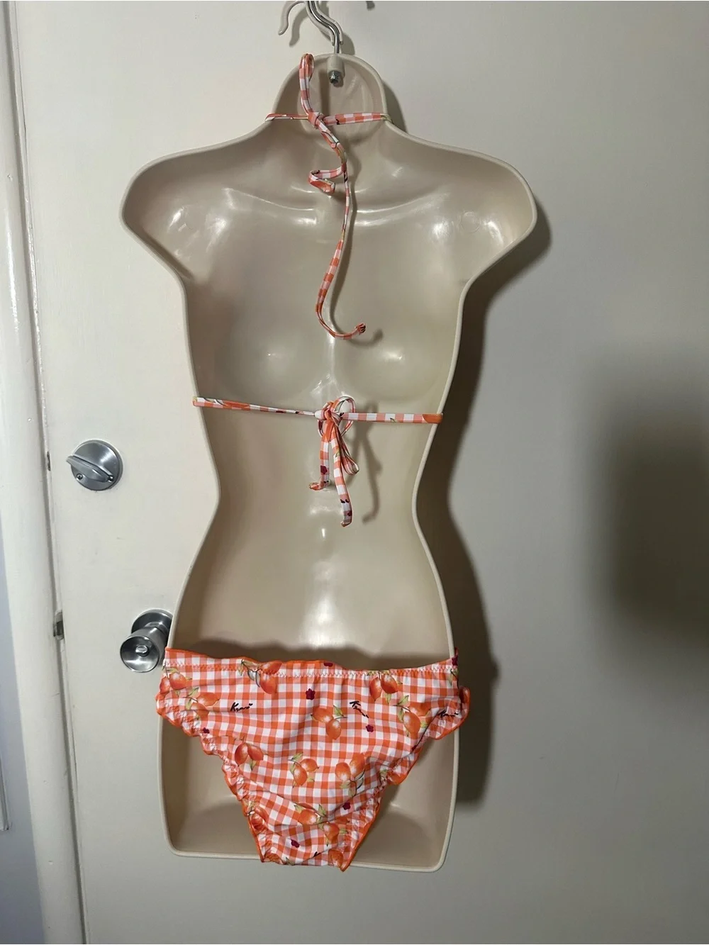 Orange Gingham Floral Ruffle Bikini - Women Swim